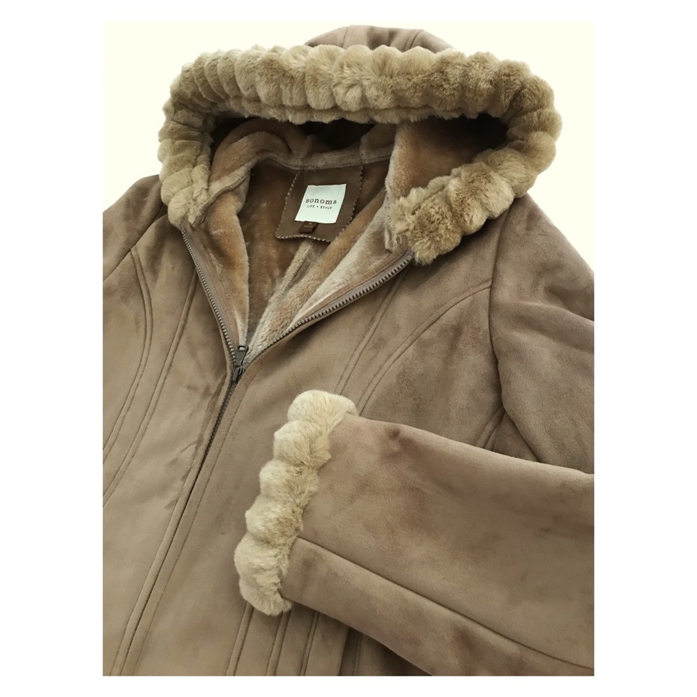 Sonoma Brown Suede Hooded Warm Jacket